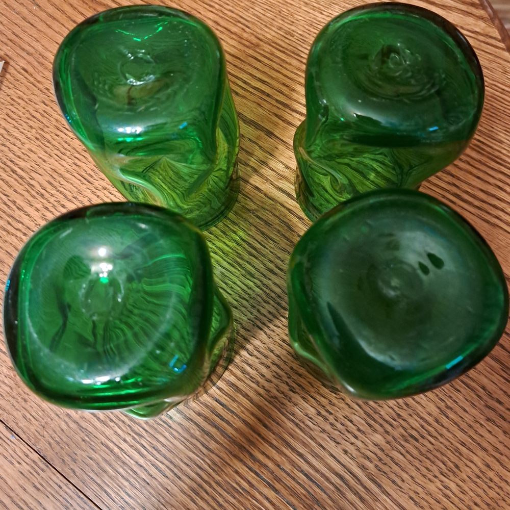 Set of Four Green Blenko Dimple Glass Tumblers Vintage - Picture 3 of 4